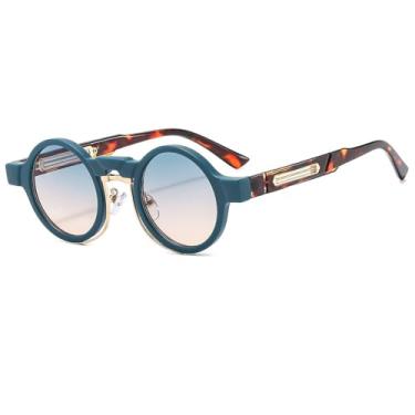 Imagem de Óculos de Sol Redondos Masculinos Pequenos Estilo Punk Feminino Degradê UV400 para Esportes ao Ar Livre, Corrida e Ciclismo, Verde Leopardo