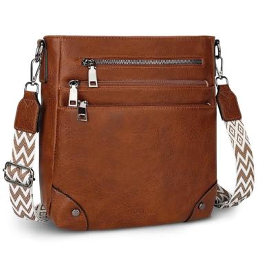 Imagem de TANTOMI Bolsa tiracolo para mulheres, bolsa tiracolo com vários bolsos, bolsa de ombro de couro vegano, bolsa Hobo para viagem, alça ajustável, Marrom