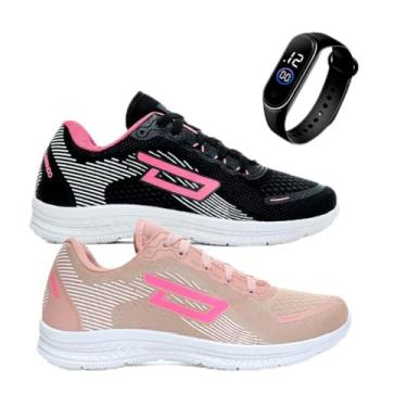 Imagem de Kit 2 Tênis Feminino Academia Caminhada Corrida Leve Confortável + Relógio Digital (ROSA-PTO/RSA, BR, Adulto, Numérico, 38)