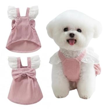 Imagem de Vestido de princesa para animais de estimação, com laço e mangas de renda, coleira para cães, gatos, primavera, outono, inverno