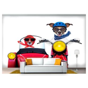 Imagem de Papel De Parede Casal De Cachorros Na Moto 3D Anm178 - Você Decora