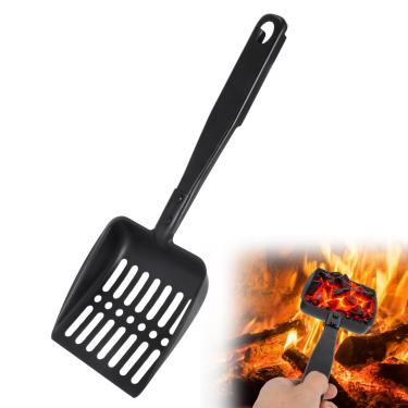 Imagem de Pá oca para lareira Pá de carvão de metal preto, lareira de 33 cm, peneira de cinzas, ferramentas de lareira para fogão a lenha, fogão a lenha para separar carvões