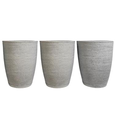 Imagem de Decoração Sala: Kit 3 Vasos Coluna Bojo Escovado - Vaso Decorativo para Planta Flor, Enfeites Decorativos Jardim (Cinza)