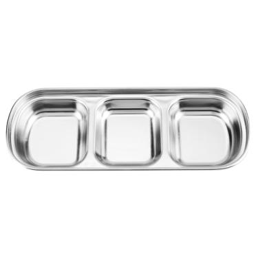 Imagem de Prato de molho de aço inoxidável com três compartimentos dividido prato de molho de metal para condimentos, lanches e acompanhamentos