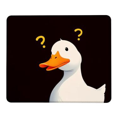 Imagem de Tapete de rato quadrado bonito tapete de rato de pato questionador com borda costurada, pano lavável, base de borracha antiderrapante para computador mouse pad sem fio 24 x 19 cm