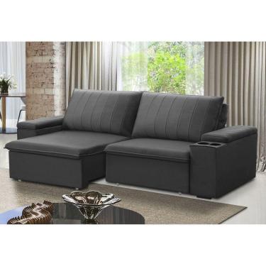 Imagem de Sofá Retrátil e Reclinável 3 Lugares 225cm com Porta Copos Ballarat Grafite