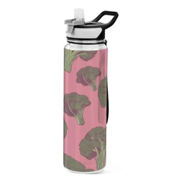 Imagem de ATTX Garrafa de água com padrão de brócolis, 946 ml, à prova de vazamento e livre de BPA, garrafas de água reutilizáveis de plástico Tritan para viagens, academia, corrida, fitness #145