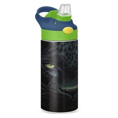 Imagem de Blueangle Garrafa de água isolada de aço inoxidável Black Panther Black Panther de 350 ml com tampa de canudo - Garrafa esportiva reutilizável à prova de vazamento para viagens, ao ar livre #753