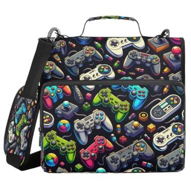 Imagem de Blueangle Pasta com zíper para vários gamepads, bolsa de fichário de 3 anéis de 3 cm comporta 500 páginas, organizador de zíper com vários bolsos com alça ajustável e alça (393)