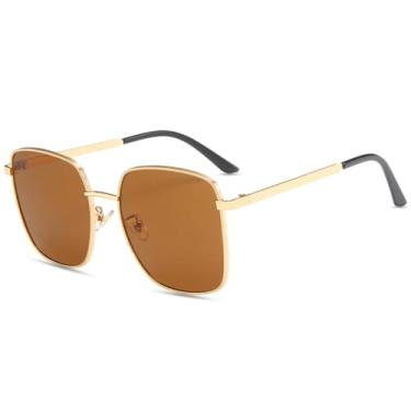 Imagem de JRLLFD Óculos de sol versáteis com armação de metal para mulheres e homens, luxo, ar livre, direção, pesca, UV400 (marrom dourado)