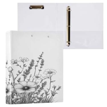 Imagem de Blueangle Fichário de 3 anéis de flores silvestres brancas de 3 cm, fichário de prancheta com 2 bolsos, fichário decorativo de 3 anéis para material de escritório (512)