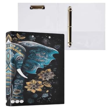 Imagem de Blueangle Fichário de elefante escuro com 3 anéis com prancheta e 2 bolsos - Organizador de documentos decorativos de 3 cm para escritório, suprimentos para reuniões (788)