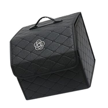 Imagem de Ymiko Organizador de Porta-malas de Carro de Grande Capacidade Com Tampa, Caixa de Armazenamento de Couro PU para SUV, Sedan e Hatchback Dobrável Multiuso Compartimento de Carga Interno (Preto –