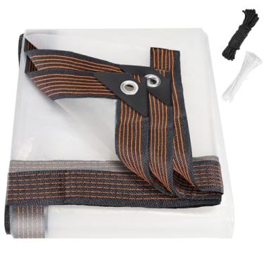 Imagem de Lonas transparentes impermeáveis de 2,4 x 6 m, lonas transparentes resistentes, lonas de vinil transparente com ilhós, capa transparente para uso externo para estufa, pátio, varandas, barraca