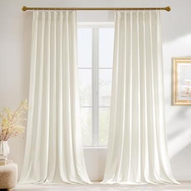 Imagem de StangH Cortinas de veludo super macias de 274 cm de comprimento, cortinas brancas marfim com ganchos, filtragem de luz vertical, painéis do chão ao teto para sala de estar, sala de jantar, L100 x C108