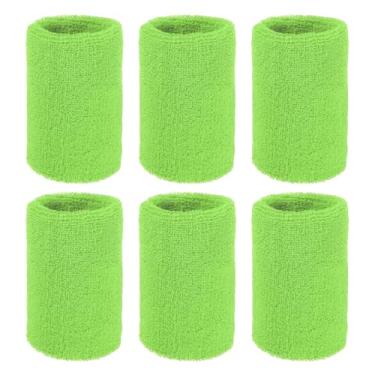 Imagem de YELARXI Pulseiras de suor, pulseiras para esportes de suor 10 x 7,6 cm e pacote com 6 e verde claro - adequado para (tênis/basquetebol/futebol/corrida/malhar/homens e mulheres)
