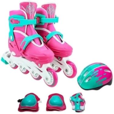 Imagem de Patins Infantil com Kit de Protecao - Rosa