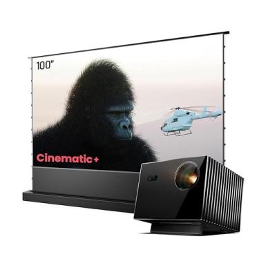 Imagem de AWOL Vision Tela de elevação de piso UST ALR de 100 polegadas e pacote de projetor a laser Valerion Max, configuração reduzida apenas para colocação no chão, rejeição de luz ambiente de alto contraste