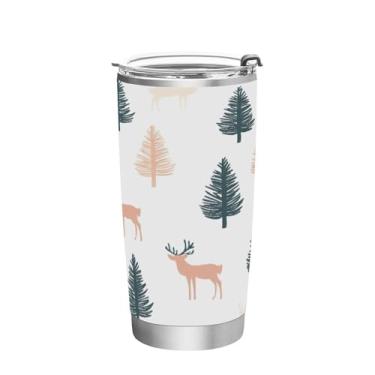 Imagem de STAYTOP Copo de aço inoxidável de árvore de Natal de 590 ml, copo de café isolado com tampa e canudo, caneca de café de viagem de parede dupla para bebidas quentes e frias