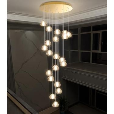 Imagem de Lustre moderno de 20 luzes para hall de entrada com pé direito alto, luminária de teto LED com cristais em formato de bolha, pendente ajustável para escada, corredor e saguão.