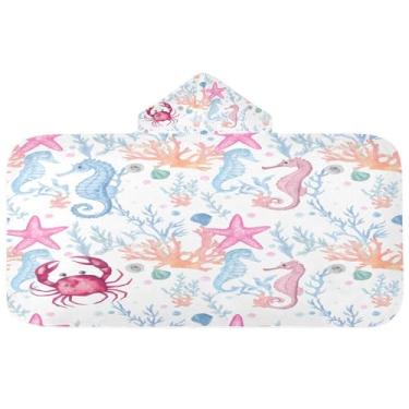 Imagem de CEBUGI Toalha de banho com capuz estrela do mar para crianças toalha de banho macia absorvente com capuz 127 x 59,7 cm toalha de banho de praia para meninos e meninas