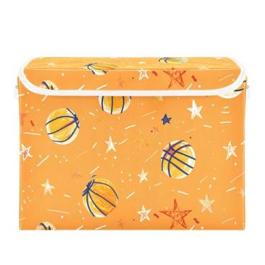 Imagem de Wassud Cestos de armazenamento dobráveis com tampas, bolas de basquete, cestas organizadoras de tecido dobráveis para armário, casa e decoração sazonal 41,5 x 32,5 x 39 cm