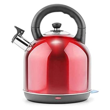Imagem de YYBOES Chaleira de assobio, chaleira de assobio, para fogão a gás, chaleira de acampamento de 3 L, chaleira de aço inoxidável com apito, cabo ergonômico, chaleira vermelha para uso doméstico, fogão de