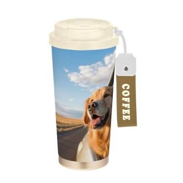 Imagem de Wassud Caneca de café com isolamento térmico Happy Dog, copo à prova de vazamento com tampa e canudo de aço inoxidável, garrafa de água para café quente/gelo, chá e cerveja