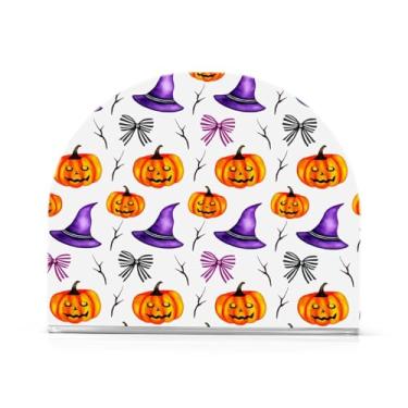 Imagem de Wassud Porta-guardanapos de acrílico com arco de abóboras de Halloween, dispensador de guardanapo de papel moderno em forma de U para mesa, cozinha, sala de jantar, bancada 1 peça (comporta 50-60