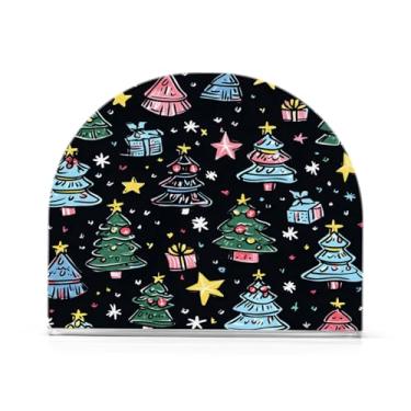 Imagem de Qilmy Porta-guardanapos de árvore de Natal e estrelas para mesas, porta-guardanapos de papel de placa acrílica elegante, dispensador de papel de seda independente moderno para sala de jantar, sala de