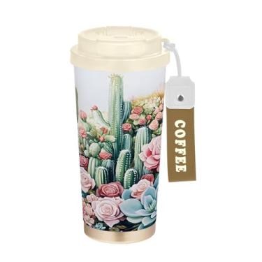 Imagem de Wassud Caneca de café isolada para viagem Cacti Summer copo à prova de vazamento com tampa e canudo garrafa de água de aço inoxidável para café quente/gelo, chá e cerveja