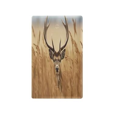 Imagem de Wassud Placa de cobertura para interruptor de luz, capas de tomadas duplas, placa de parede, cervo em pé na grama, decoração de casa, sala de estar, quarto, decoração