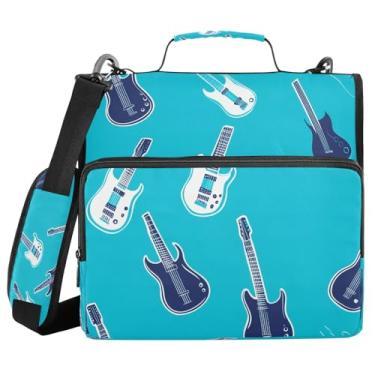 Imagem de Fichário com zíper de guitarra azul com alça e alça de ombro, fichário de 3 anéis de 3 cm