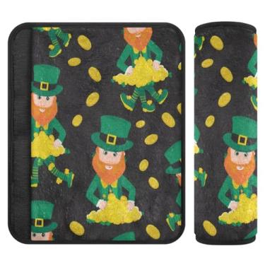 Imagem de Burbuja Capa de cinto de segurança de carro St. Patrick Gnomo Moeda de ouro Almofadas de proteção de cinto de segurança de carro macio confortável para alça de ombro de assento de carro, 1 par médio