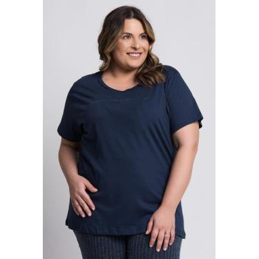 Imagem de T-shirt Feminina Plus Size Malha Algodão Estampada "Happiness looks go