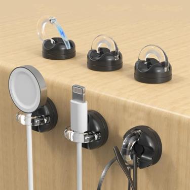 Imagem de 2 peças multifuncionais gancho giratório magnético organizador de cabos clipe de fio sob a mesa suporte organizador de gerenciamento de cabos, 2,1 x 1,9 cm (preto)