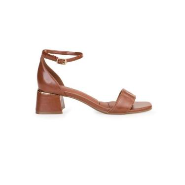 Imagem de Sandália Bebecê Salto Bloco Com Detalhe Dourado Bico Quadrado, Marrom,