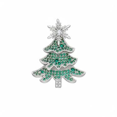 Imagem de Broche de árvore de Natal com strass para mulheres e meninas - Girado CZ floco de neve flor alívio ansiedade broches suéter vestido terno crachá decoração pinos delicados Natal inverno feriado jóias