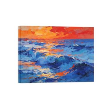Imagem de BMZFYBS Tela de paisagem de arte de parede - Pôr do sol do mar - Impressão de pintura de decoração moderna para sala de estar pronta para pendurar tela embrulhada 50 x 65 cm 20 x 26 pol