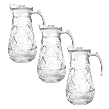 Imagem de Jogo 3 Jarra De Vidro Grosso Labelle Resistente Com Tampa e Alça Suco 