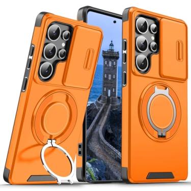 Imagem de Capa para Samsung Galaxy S26 Ultra com anel magnético com suporte para câmera, capa resistente à prova de choque militar resistente para Samsung S26 Ultra 5G (laranja)