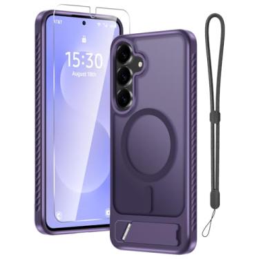 Imagem de RMOCR Capa para Samsung Galaxy S26 com protetor de tela + alça de pulso, capa magnética translúcida fosca robusta fina embutida com suporte invisível [apto para MagSafe], roxo 2026