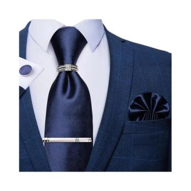 Imagem de Conjunto De Gravata Masculina Azul Royal Com Estampa Xadrez, Clipe Pra
