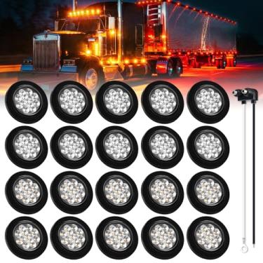 Imagem de TMH Pacote com 20 lentes redondas de 6,35 cm âmbar transparente + 10 luzes de LED vermelhas com refletores 13 diodos de folga Pigtail Lights/w luz de marcador lateral à prova d'água selada de borracha