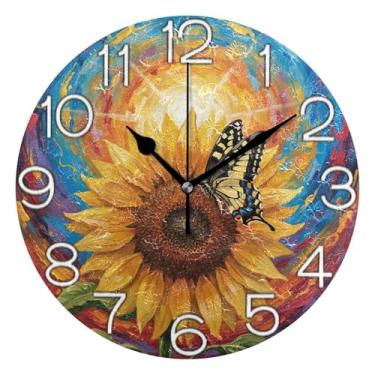 Imagem de GAIGEO Número do relógio branco com relógio de parede analógico Kedu decorativo quarto cozinha relógio redondo sem tique-taque silencioso, decoração de parede moderna para sala de estar, 25 cm