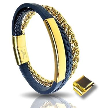 Imagem de RogueRaven Pulseira masculina de couro preto Premium I | Couro trançado genuíno: designs de corrente simples, dupla, empilhada e de aço inoxidável | Pulseira masculina de couro genuíno com fecho de