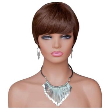 Imagem de Peruca Wig Cabelo Humano Natural Curta Corte Moderno Lisa - bbless, ca