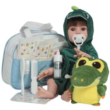 Imagem de Bebê Reborn Menino Saída de Banho Jacaré Bolsa 17 Itens - Cegonha Rebo