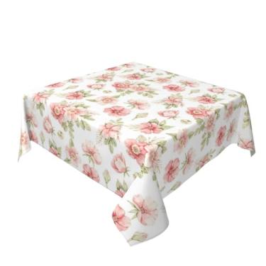 Imagem de BYONEESS Toalha de mesa quadrada floral primavera verão 137 cm aquarela folha de flores silvestres toalha de mesa rústica vintage resistente para casa, cozinha, sala de jantar, decoração ao ar livre
