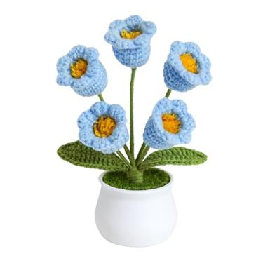 Imagem de Sanpyl Flor Em Vaso de Malha Premium, Decoração de Casa de Orquídea de Sino de crochê Realista, Ideal para a Vida Moderna Ocupada (Lã/plástico 8)